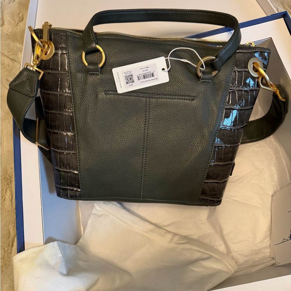 Hammitt Daniel Medium Manhattan Green Crocodile-Embossed Tote with Gold Details - Picture 12 of 13